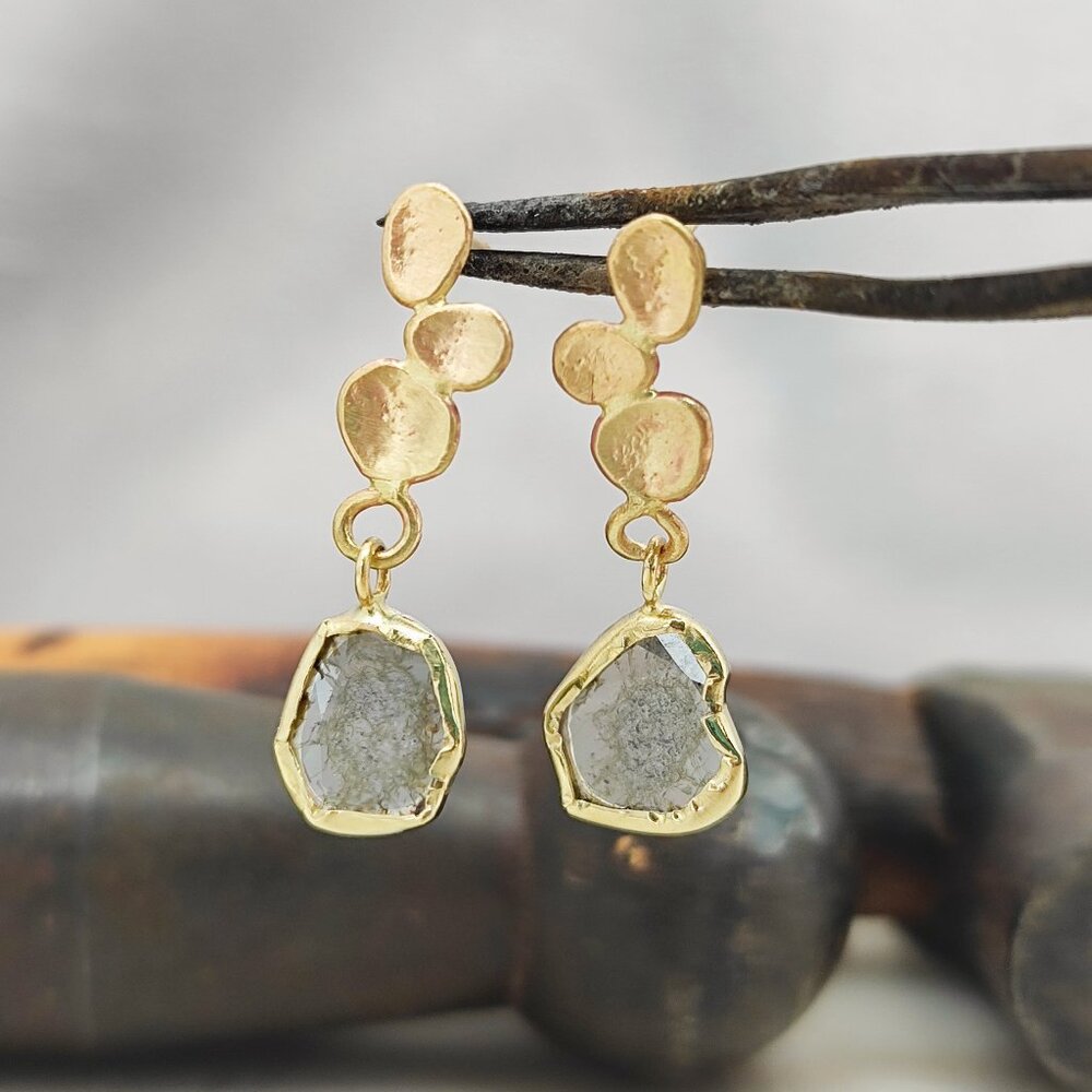 Gold Diamonds earrings. 14k Yellow Gold Earrings.